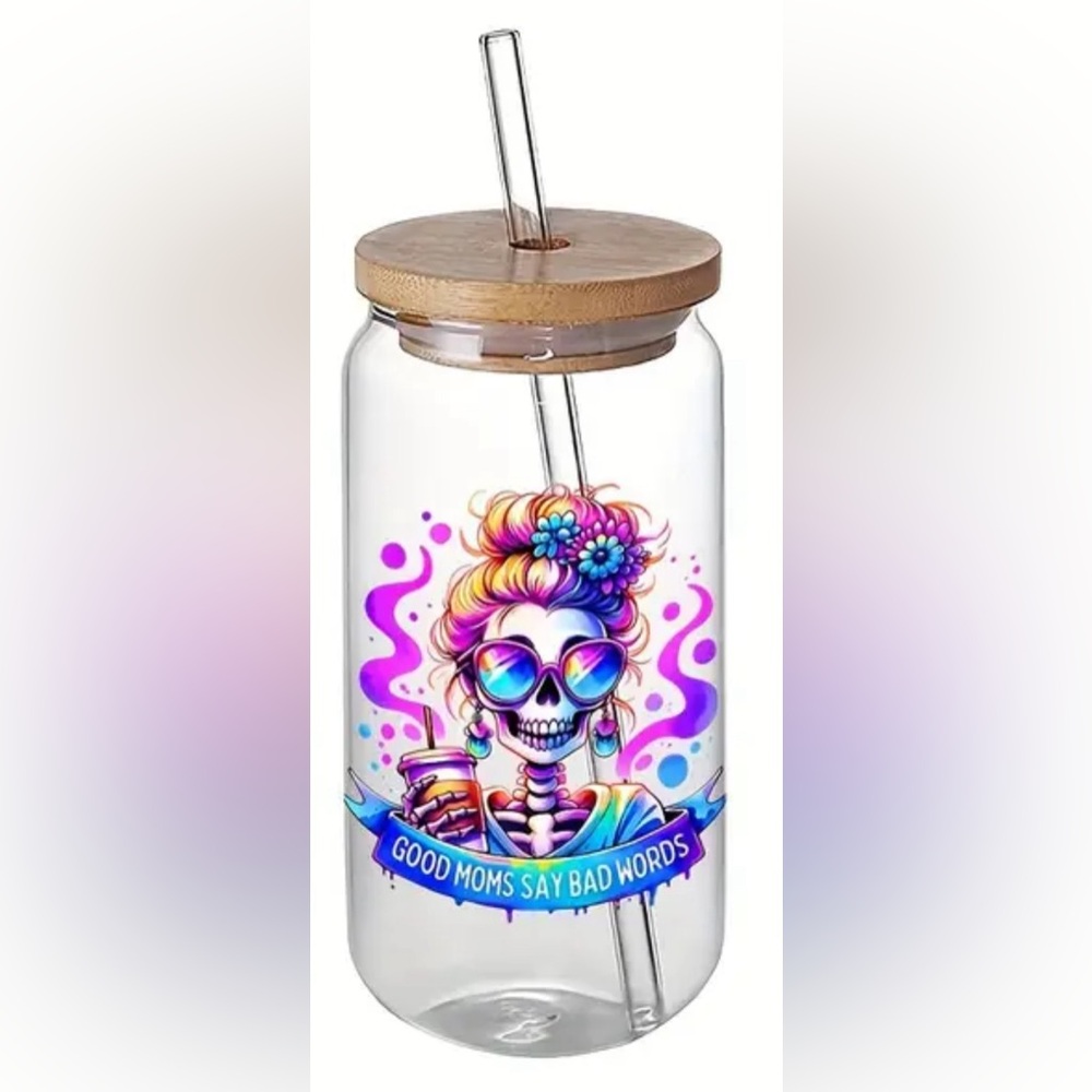 💕3/$20💕 Good Moms Say Bad Words Mom Skeleton Handcrafted Glass Tumbler